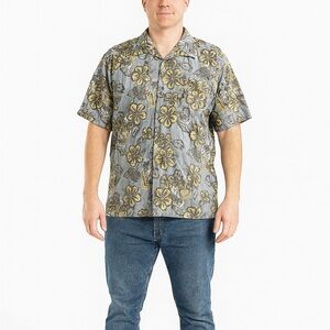 Vintage XL Gray Hawaiian Tropical Button-Down Shirt.